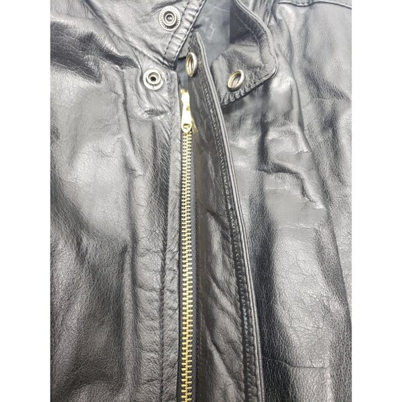 Boss Leather Black Leather Bomber Motorcycle Full Zip Button Up Jacket Size ? - Picture 10 of 16